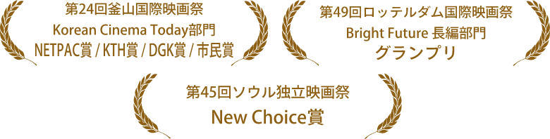 第49回ロッテルダム国際映画祭長編部門グランプリ、第24回釜山国際映画祭Korean Cinema Today部門NETPAC賞／KTH賞／DGK賞／市民賞、第45回ソウル独立映画祭New
          Choice賞